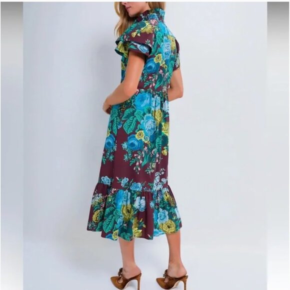 Tuckernuck Alice Midi Dress XL Merlot Oxblood Verdant Floral Print Cotton - Picture 3 of 15